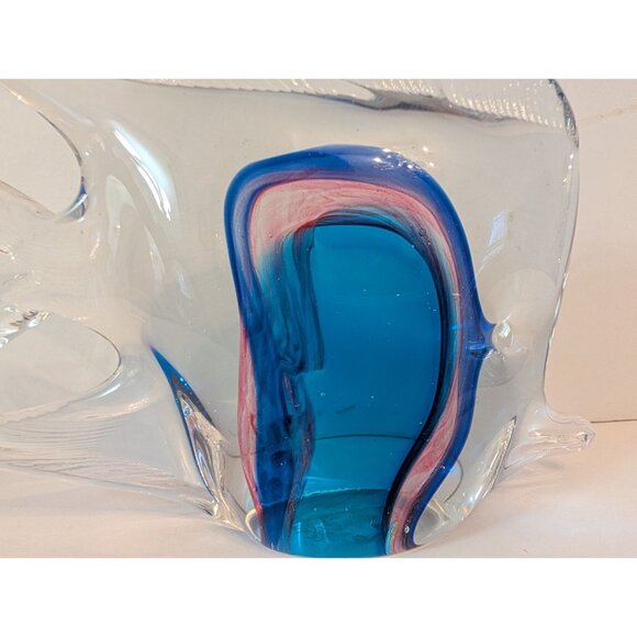 Large Murano Glass Fish Figurine With Blue & Pink Swirls - Picture 2 of 9